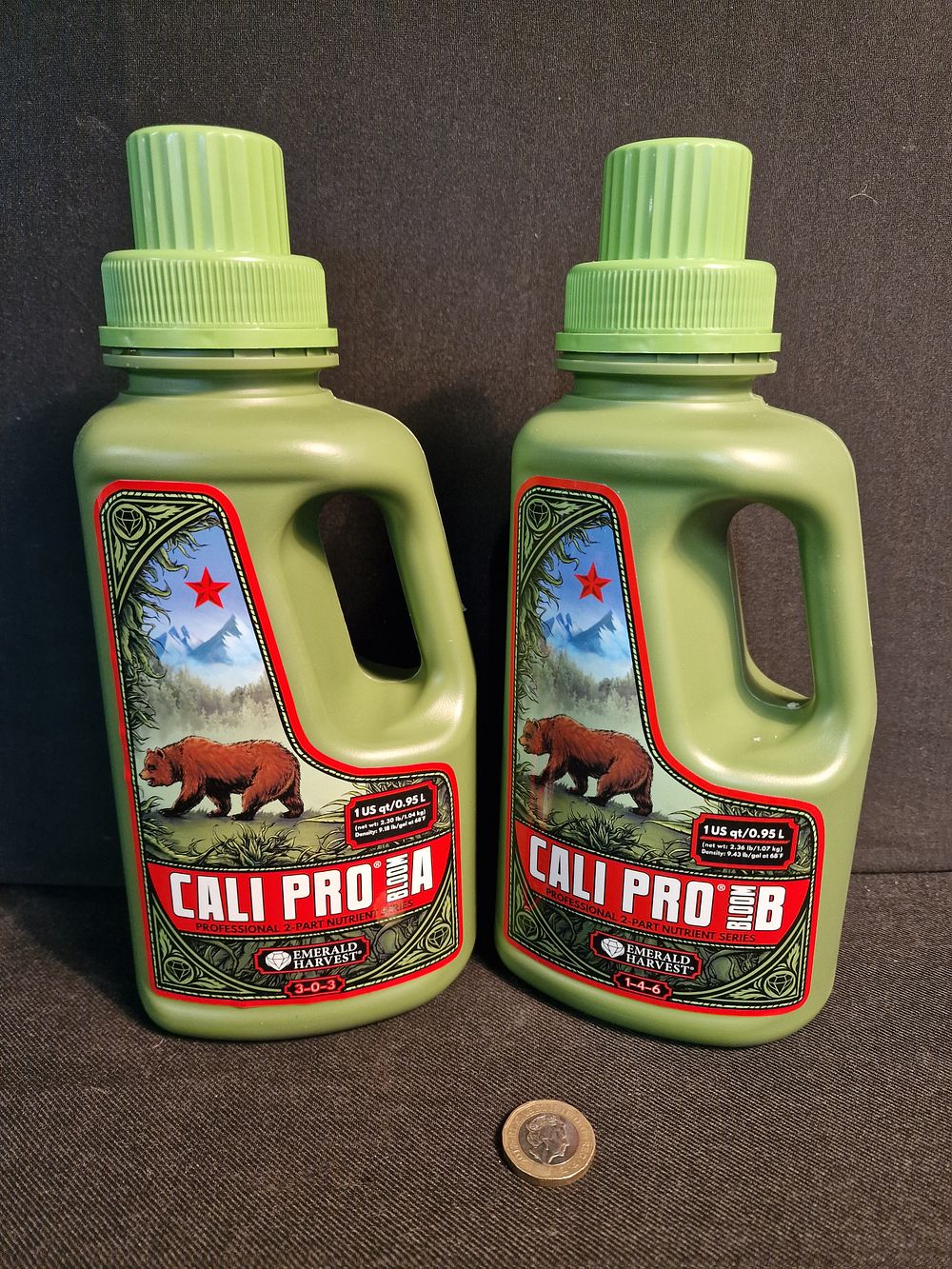 Lot 206: Emerald Harvest Cali Pro Bloom Professional Two Part Plant & Crop Nutrients 950ml