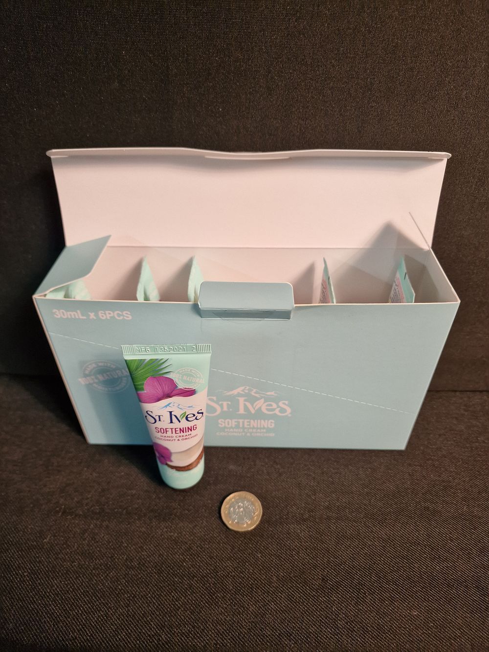 Lot 222: Box of 6 St Ives 30ml Softening Hand Cream Coconut and Orchid
