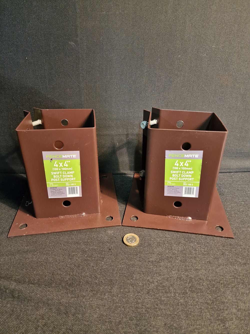 Lot 240: Pair of Fence Mate 4x4" Swift Clamp Bolt Down Post Support for Fence Posts New