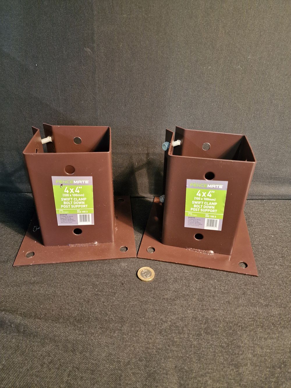 Lot 241: Pair of Fence Mate 4x4" Swift Clamp Bolt Down Post Support for Fence Posts New