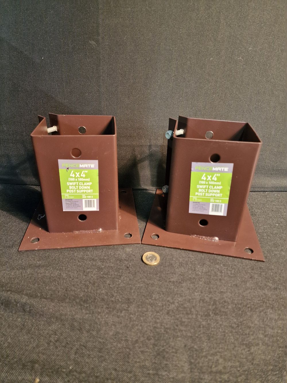 Lot 243: Pair of Fence Mate 4x4" Swift Clamp Bolt Down Post Support for Fence Posts New