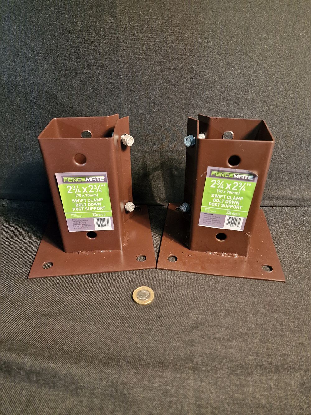 Lot 248: Pair of Fence Mate 2.3/4x2.3/4" Swift Clamp Bolt Down Post Support for Fence Posts New