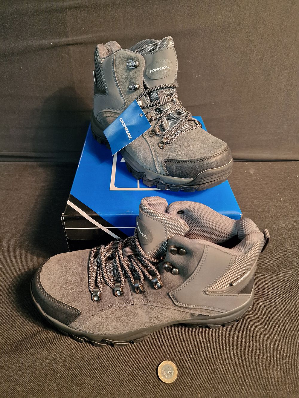 Lot 350: Brand New Donnay Suede Waterproof Walking Boots Uk 8 Dark Grey/Black RRP £79.99