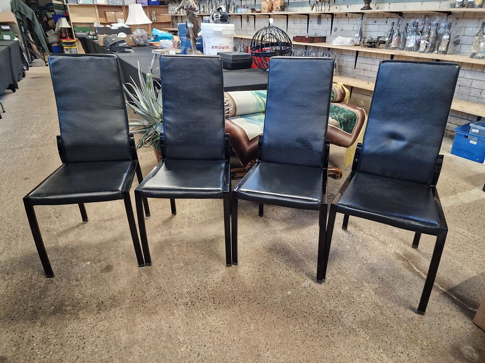 Lot 383: Set of 4 Black Metal Framed Poly Vinyl Dining Chairs COLLECTION ONLY