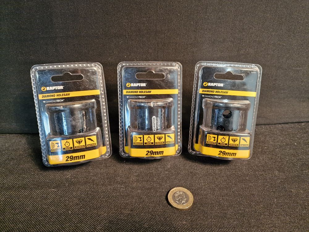 Lot 393: Three Brand New Raptor 29mm Diamond Holesaws