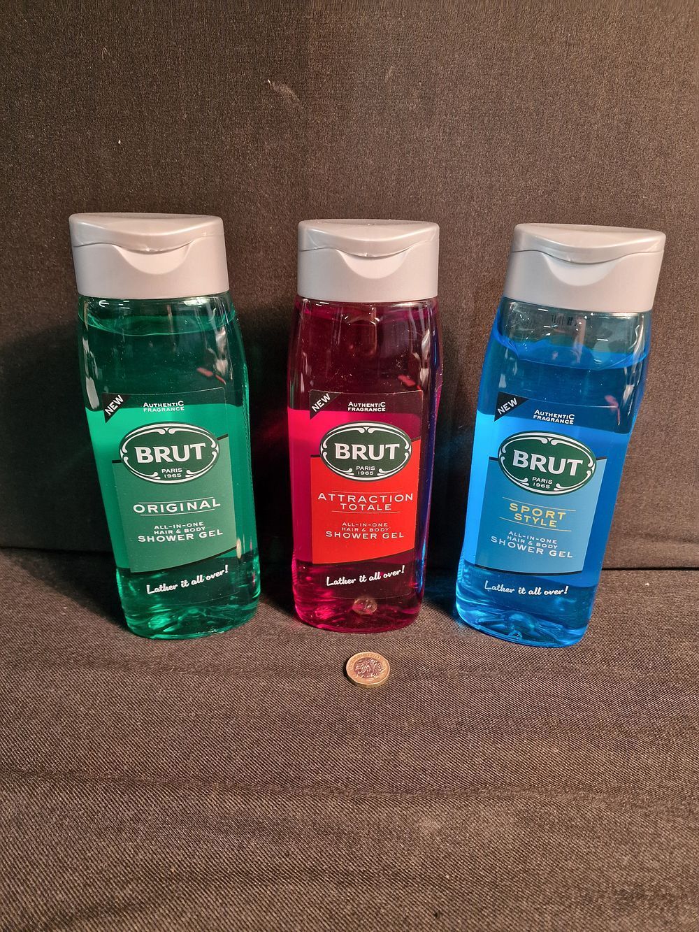 Lot 395: Brut All In One Hair & Body Shower Gels.