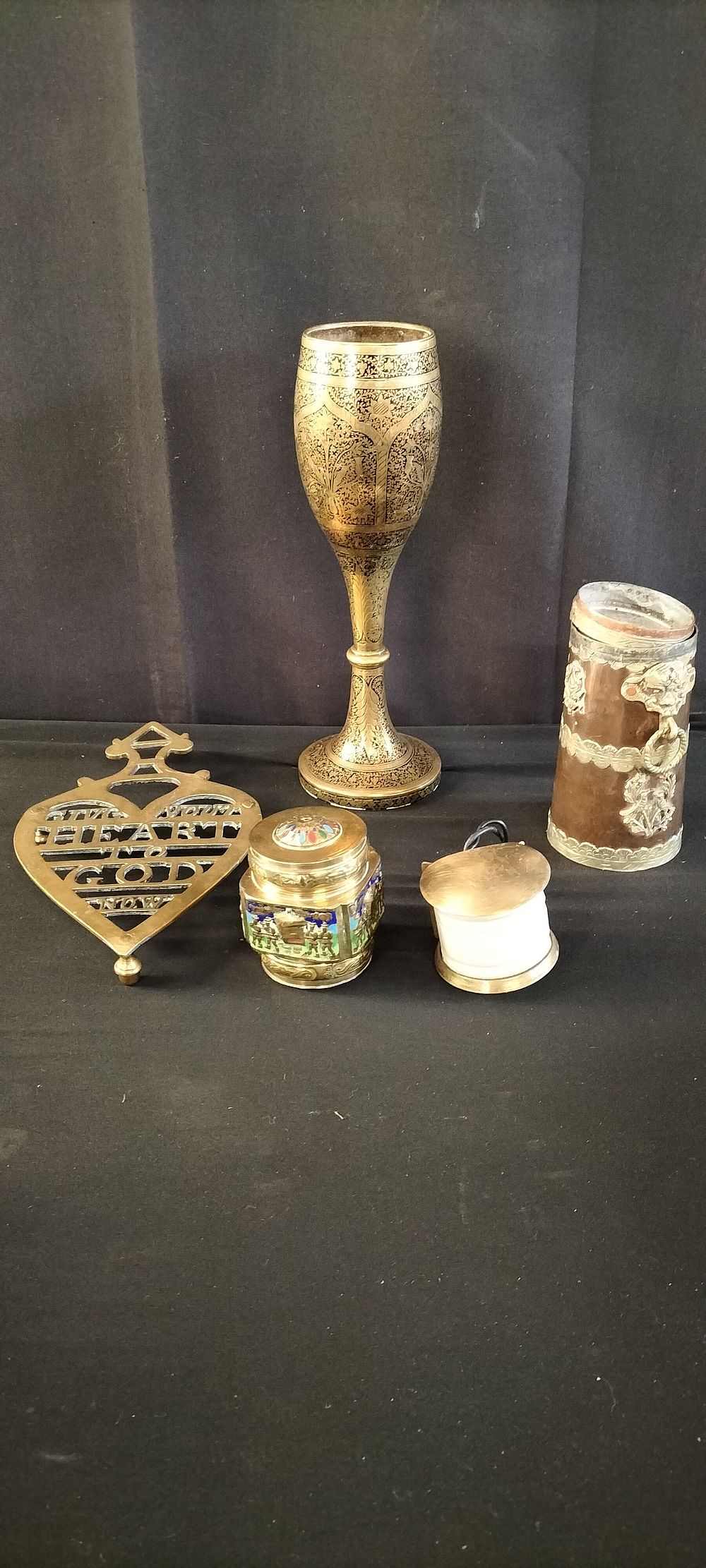Lot 168: Collection of brass including oriental tea caddies, trivet,...