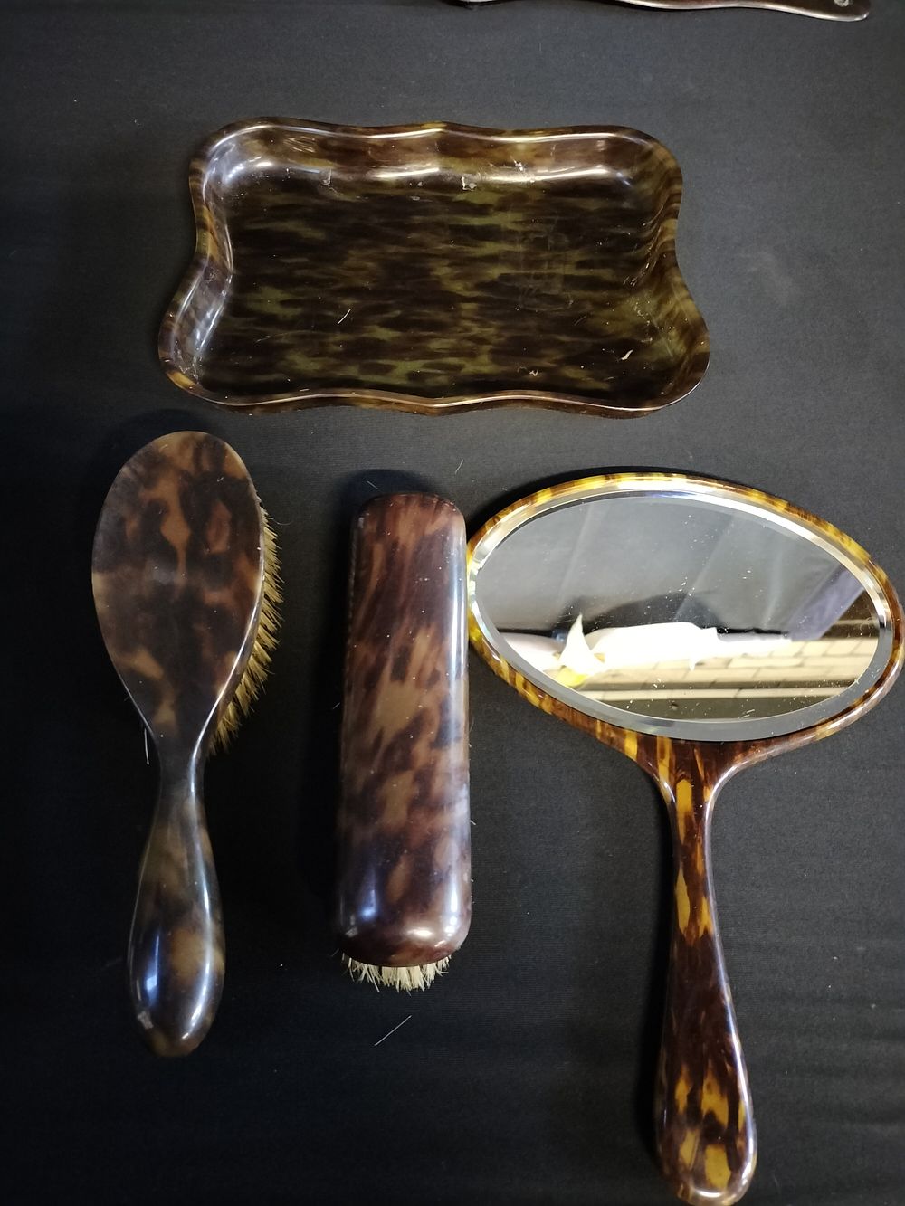 Lot 236: Vintage faux tortoise shell resin dressing table set...