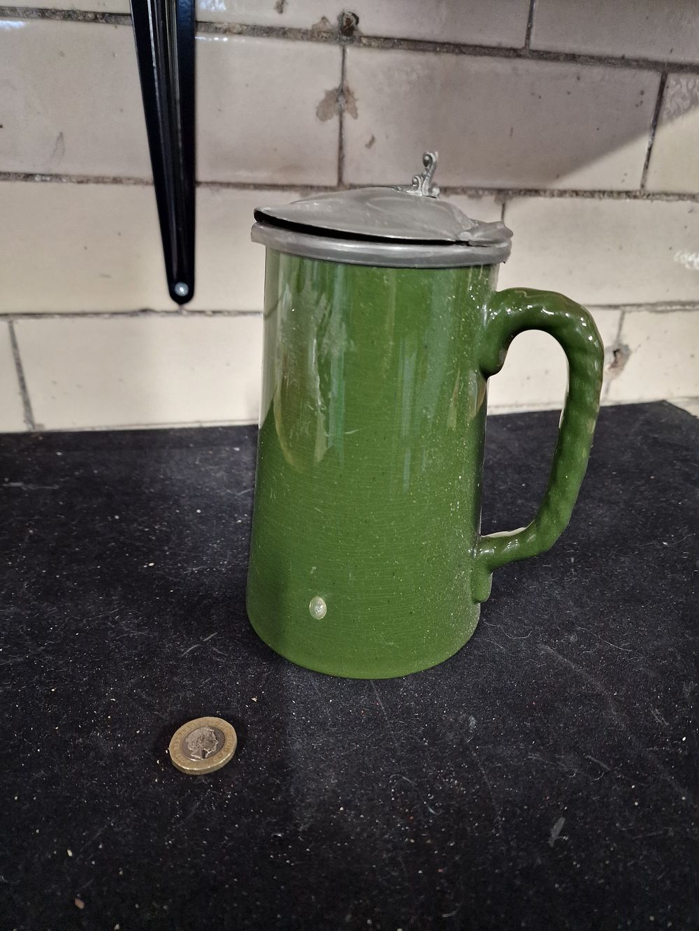 Lot 236: Green Enamel Jug with Lid