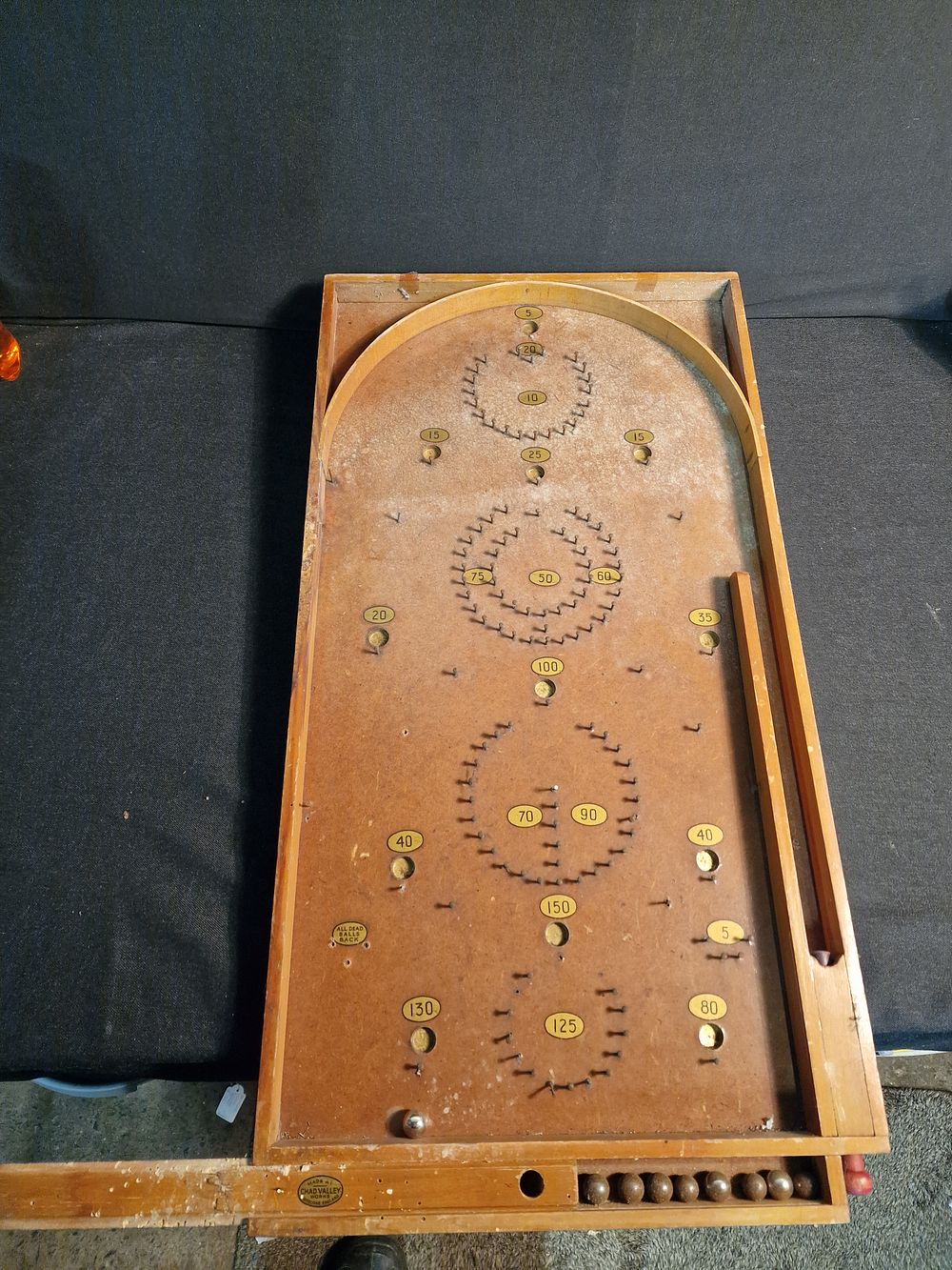 Lot 164: Vintage Chad Valley Wooden Pin Ball Game with Balls a/f