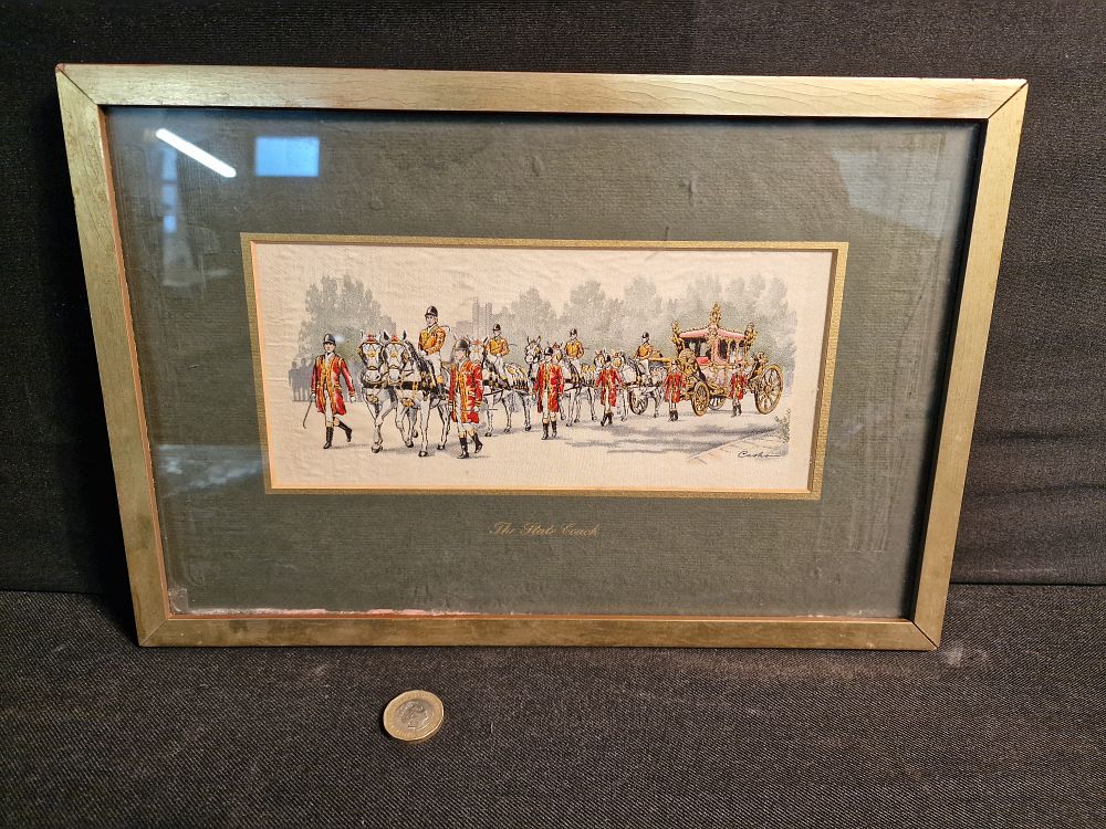 Lot 179: Silver Jubilee Cash's Of Coventry Woven Silk The State Coach Ltd. Edition Framed Approx 34x23cm