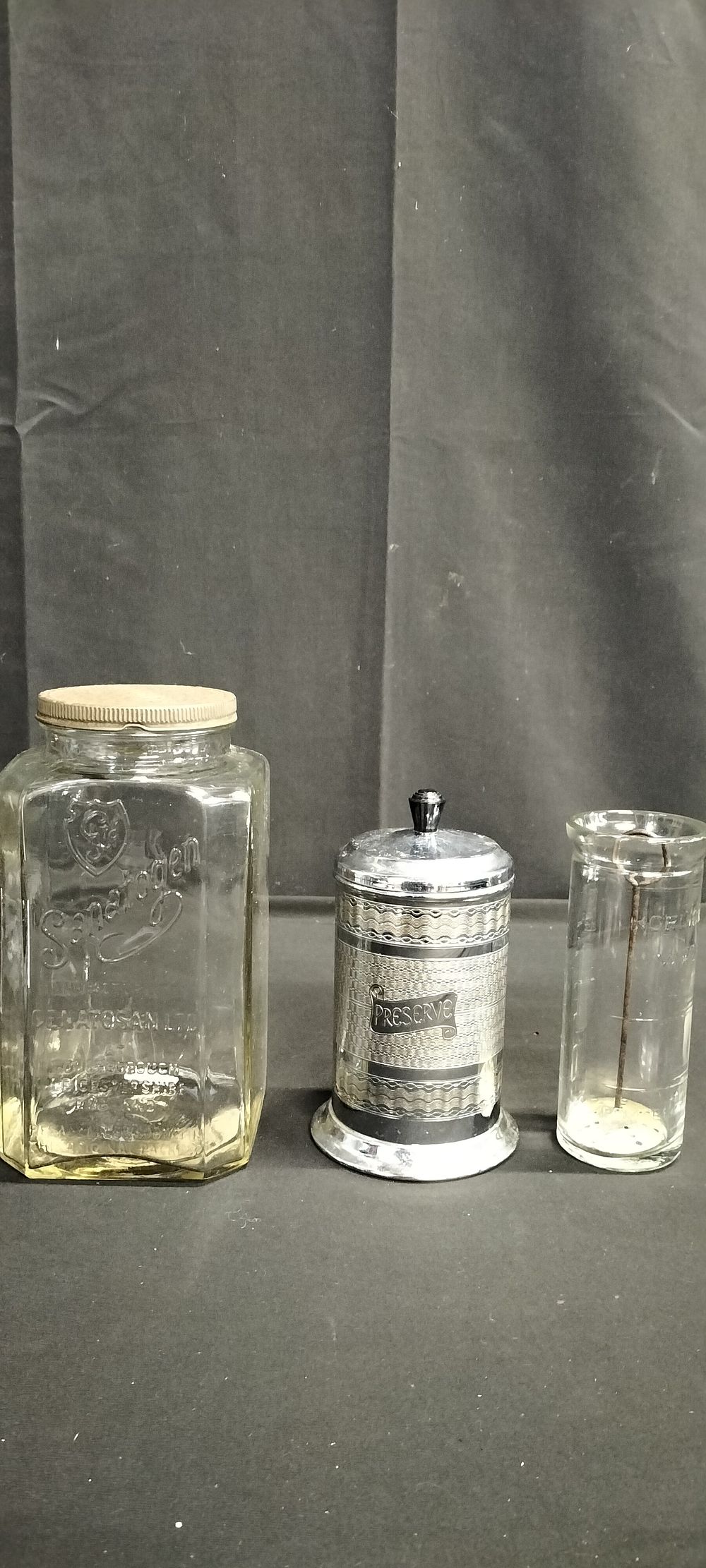 Lot 216: Sanatogen Glass storage jar, Horlicks measured mixer and...