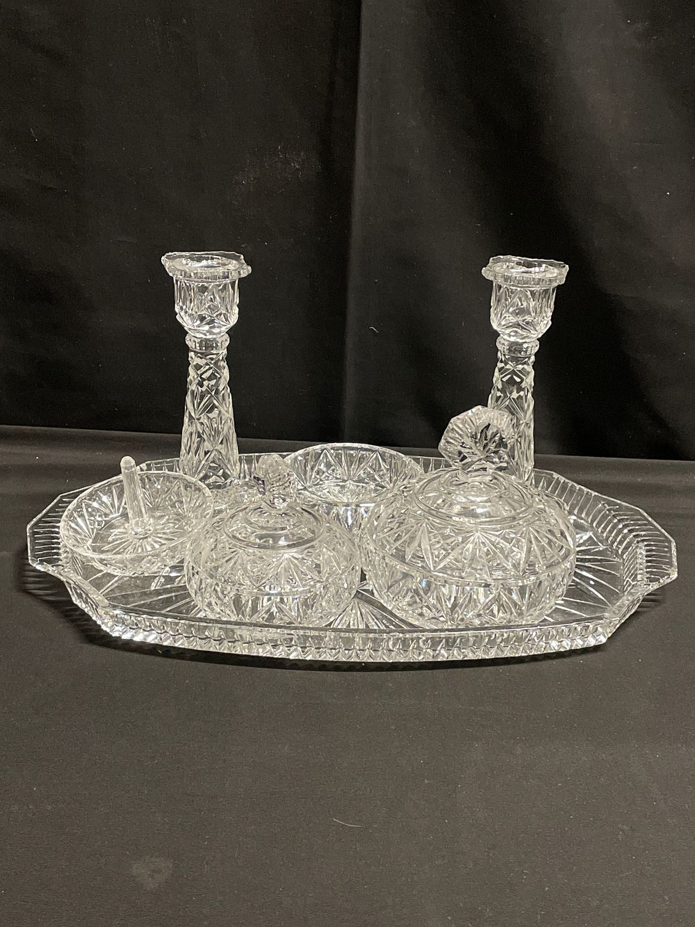 Lot 228: 6pc Cut glass vanity set