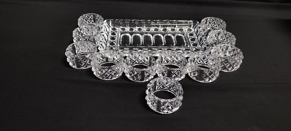 Lot 234: small tray and 11 x Cut crystal napkin...