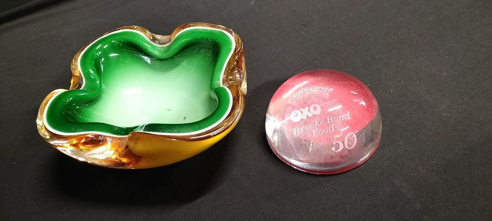 Lot 240: Orange, white and green Studio glass bowl and...
