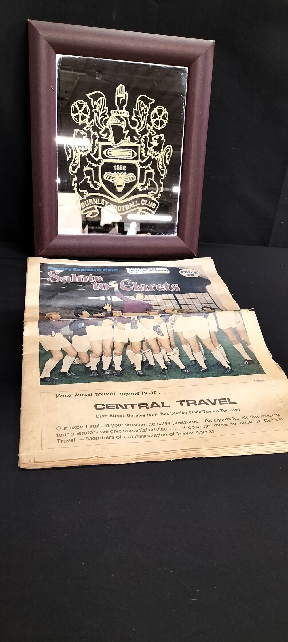 Lot 286: Burnley football club embossed mirror and a copy...