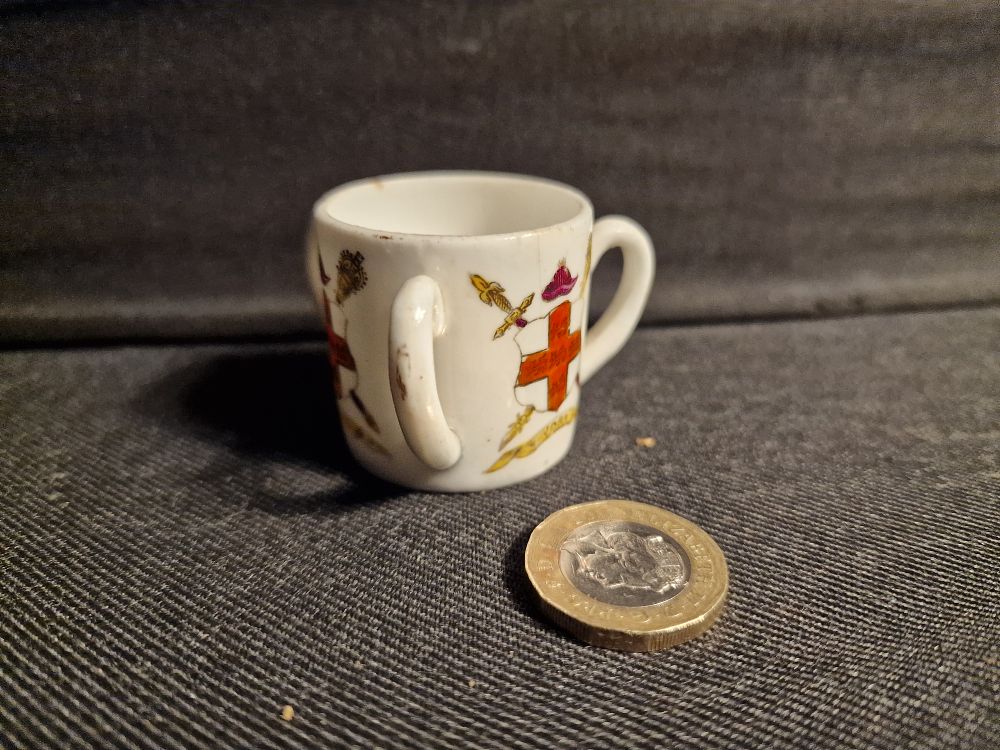 Lot 250: Carlton China W & R Stoke Trent Mini 3 Handle Cup With Crest