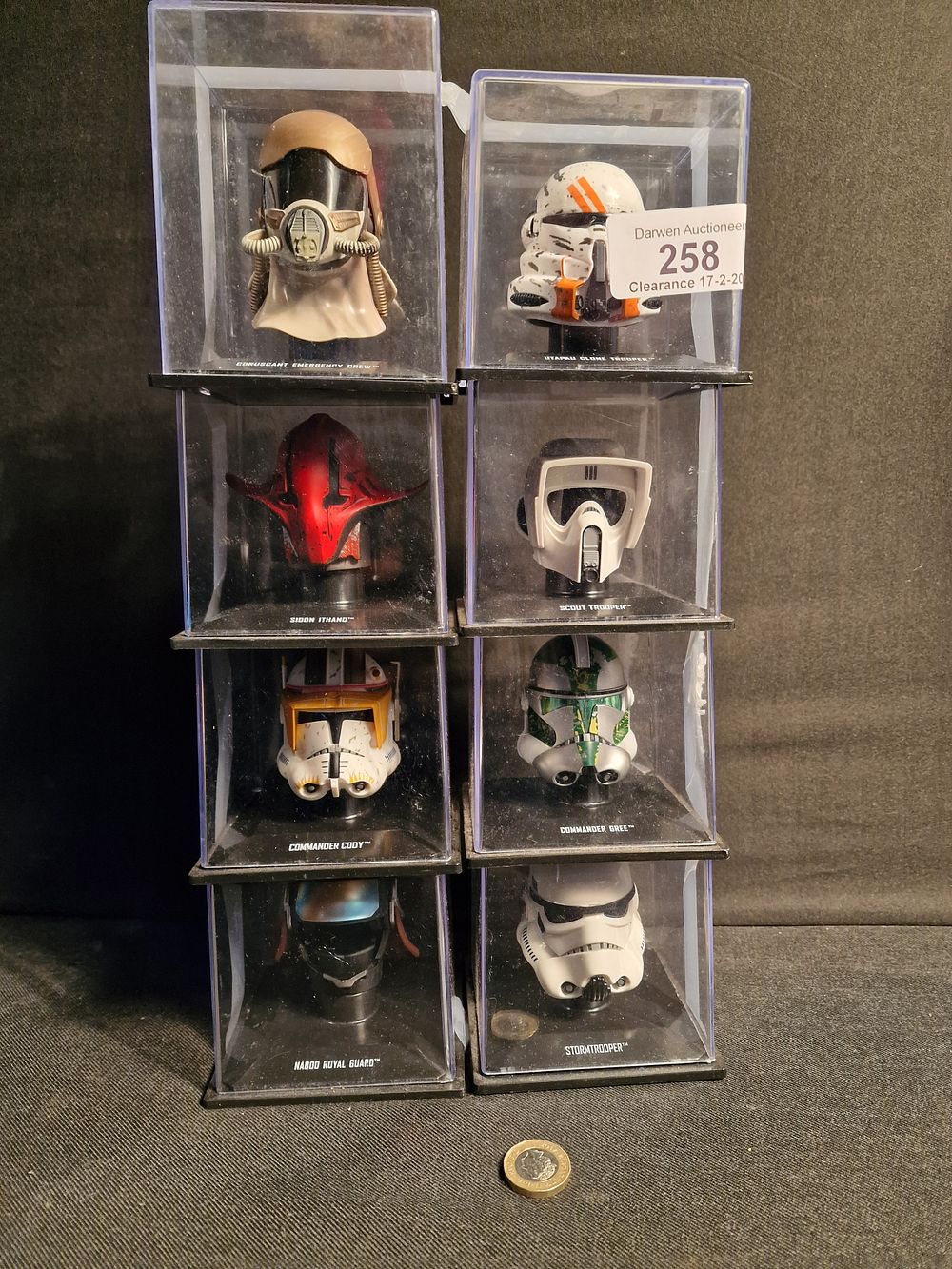 Lot 258: 8 x collectable miniature Star Wars helmets, Stormtrooper, Commander Green, Sidon Ithand, and more