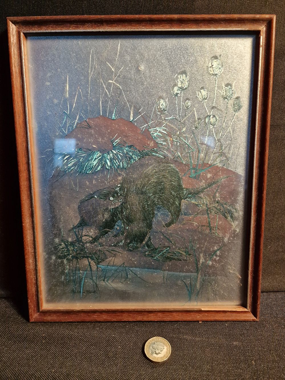 Lot 266: Vintage Framed Otter Foil Print