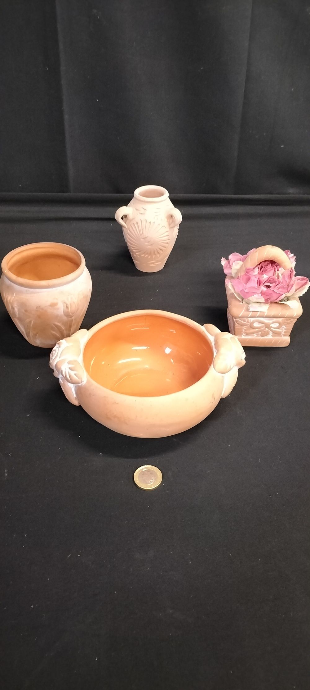 Lot 324: 4 terracotta items including Grecian style vase two...