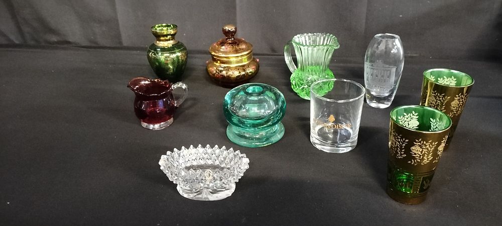 Lot 336: Collection of various glassware including Courvoisier glass, bohemian...