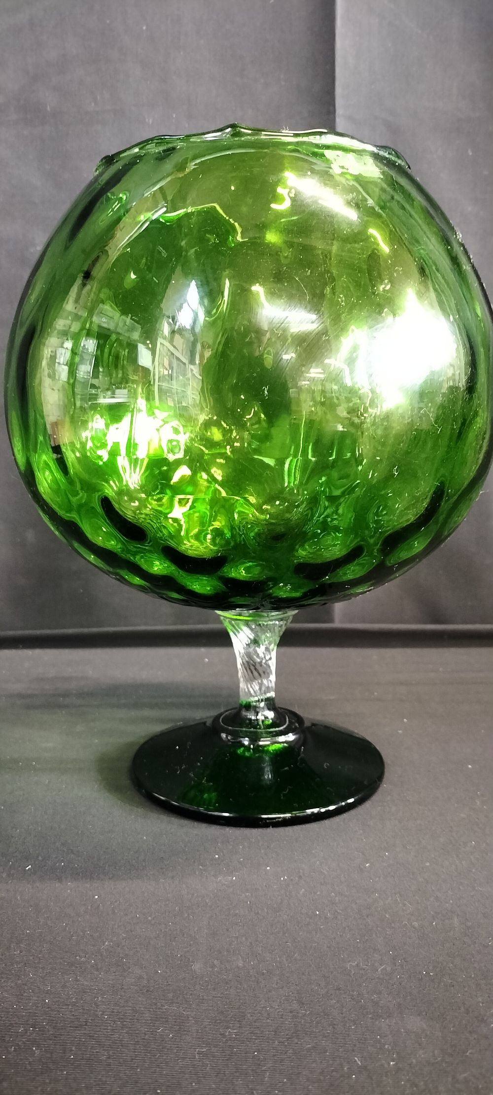 Lot 345: Large Green Glass Brandy Style Vase, Measures approx...