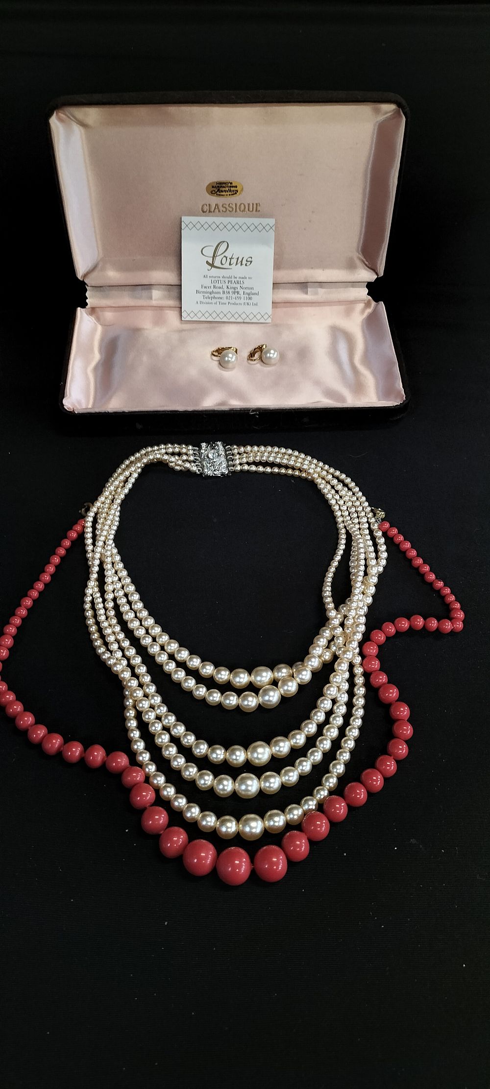 Lot 360: A Five string pearl necklace with diamante clasp...