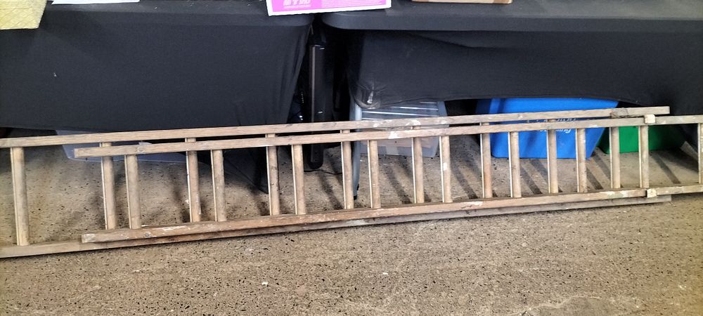 Lot 391: Large wooden two part straight ladder