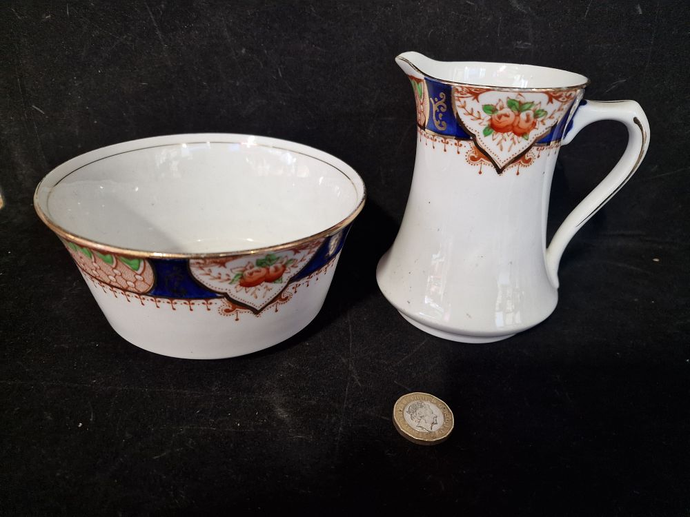 Lot 183: Vintage Osborne China Richmond Design Milk Jug and Sugar Bowl