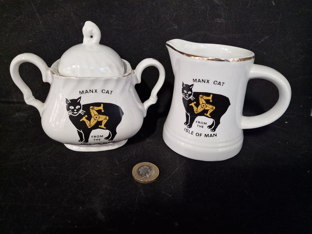 Lot 184: Stoke on Trent Pottery Manx Cat Creamer and Sugar Bowl
