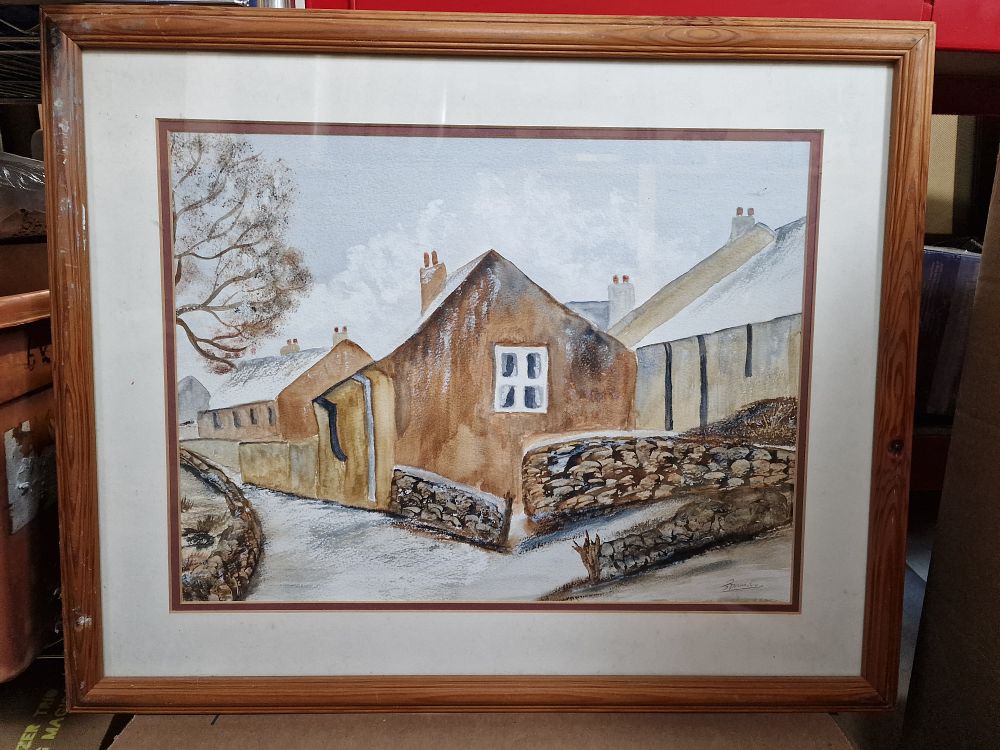 Lot 223: Framed Village Water colour picture by J.Bramley. Measures approx 45x55 cm