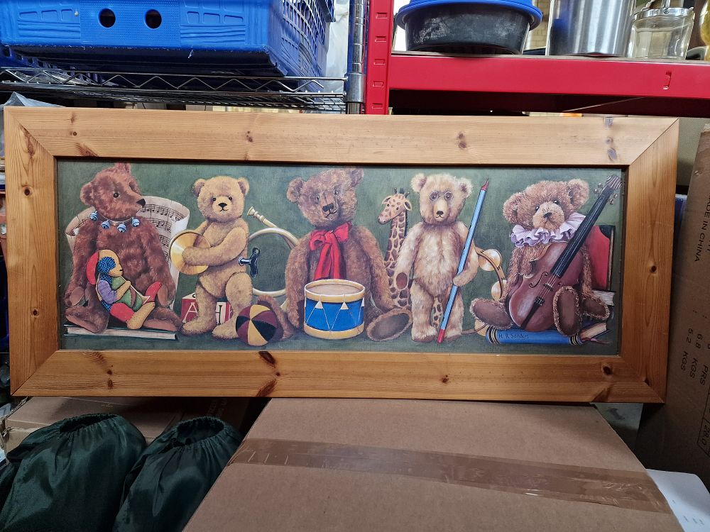 Lot 225: Framed Teddy Bears Print 93x40cm