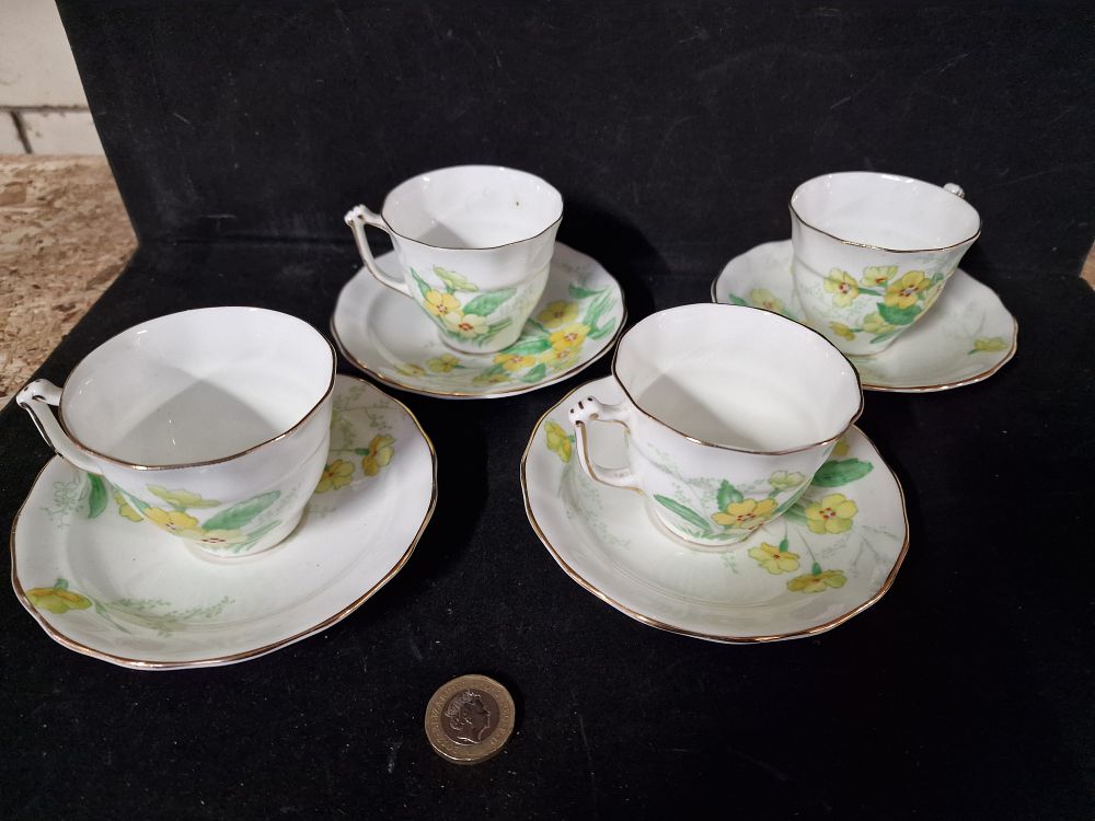 Lot 284: Four Vintage Old Royal Bone China Teacups and Saucers