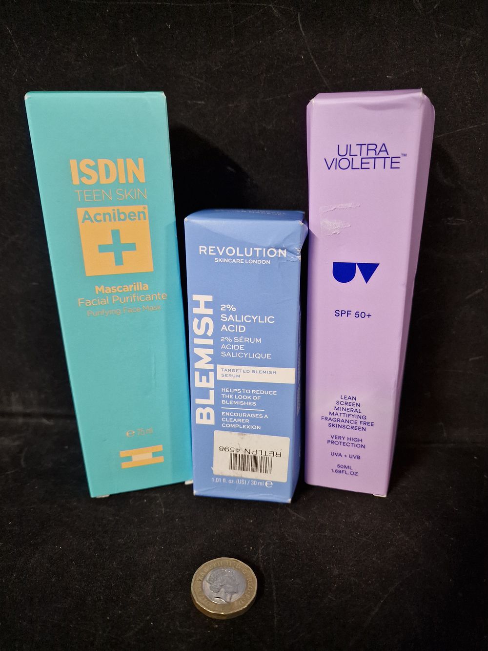 Lot 322: New Skincare Items. Revolution, Ultra violet, Isdin