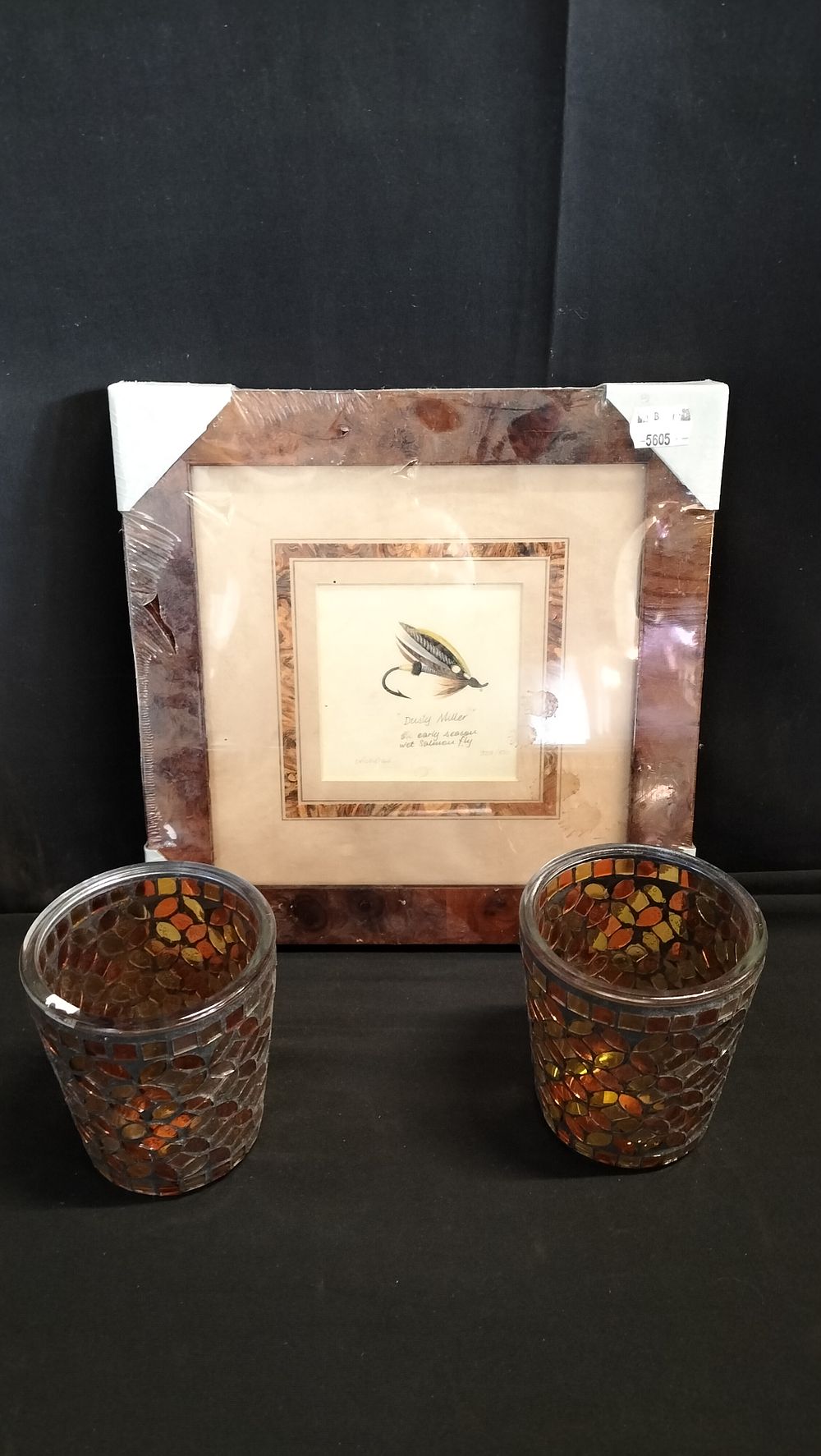 Lot 582: Framed picture of a fishing fly and 2...