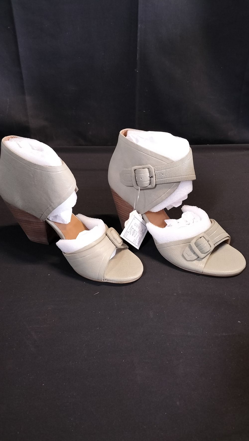Lot 623: JD Williams Heavenly soles leather khaki heeled buckle...