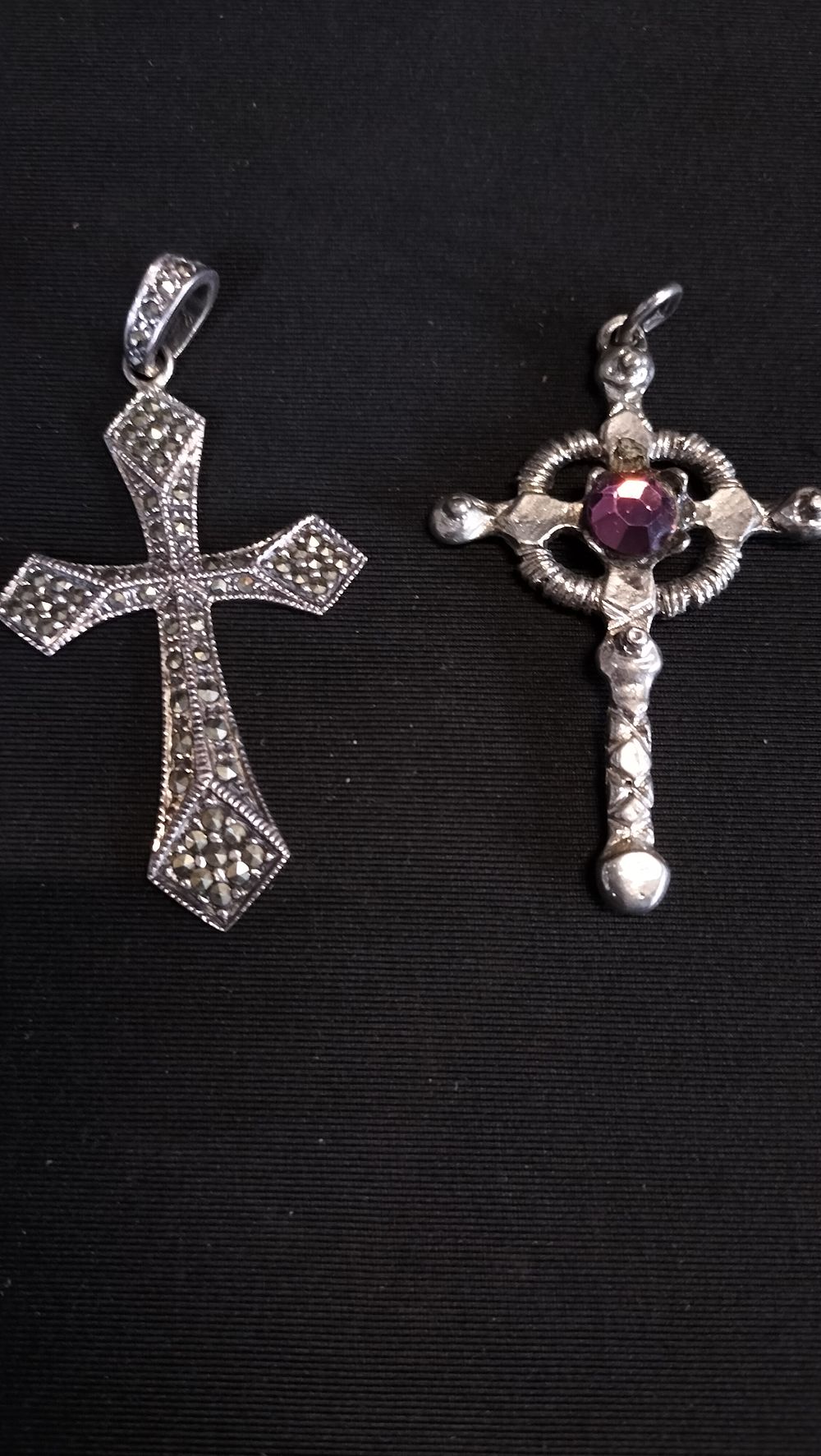 Lot 626: Two sterling silver decorative cross pendants one marquisite,...