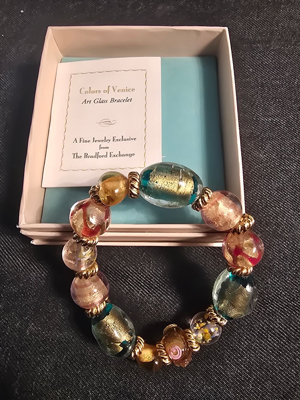 Lot 643: Bradford exchange colours of Venice  art glass bracelet