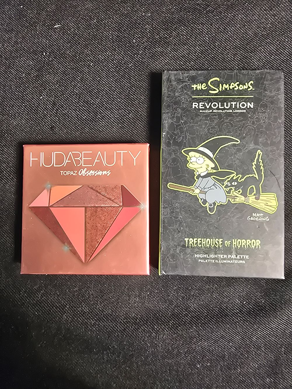 Lot 659: Simpson highlight pallet and hudabeauty eye shadows