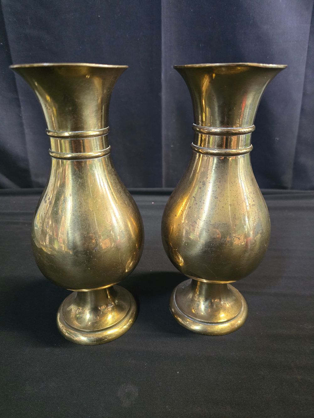 Lot 647: A.pair of vintage very heavy brass vases. Approximately...