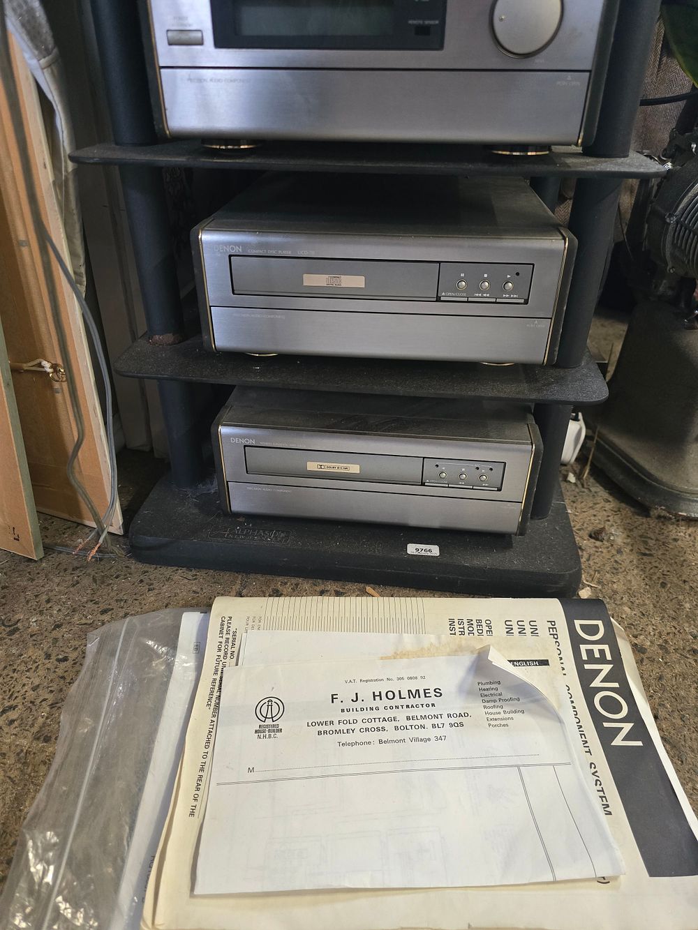 Lot 662: DENON stero stack system, stand and two speakers