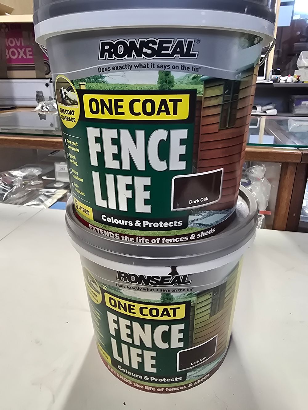Lot 666: Two one coat fence paint by Ronseal in...
