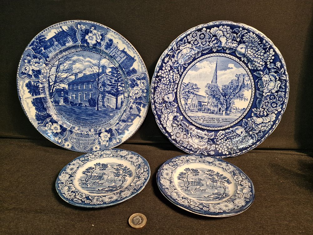 Lot 156: Four Vintage Staffordshire Iron Stone Decorative Blue Plates