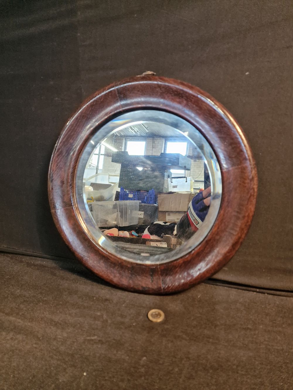 Lot 158: Vintage Round Wooden Mirror 34cm