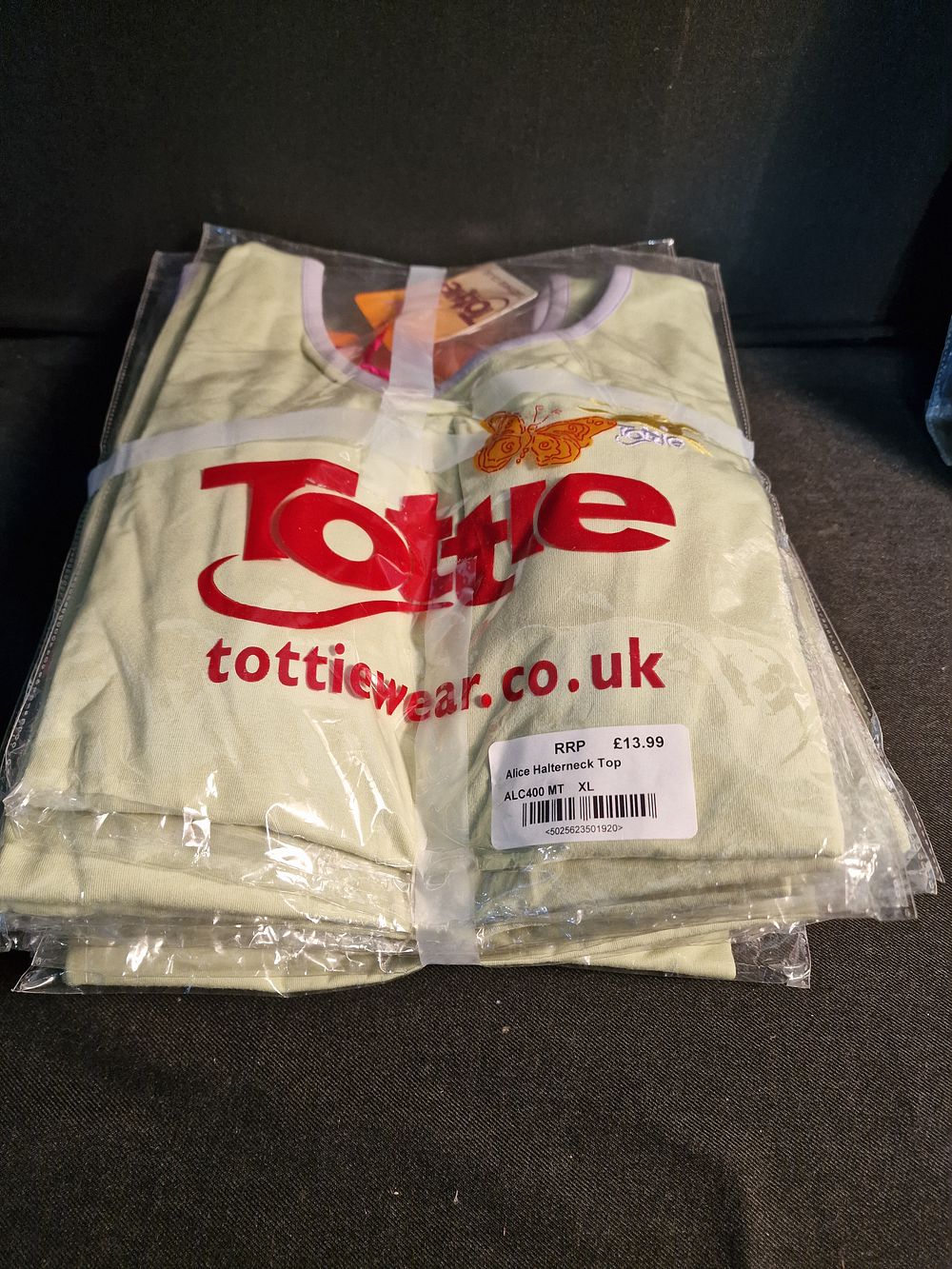 Lot 170: 10 Brand New Tottie Halter Neck Tops in Green/Lilac RRP £13.99 Each Sizes Large & XL