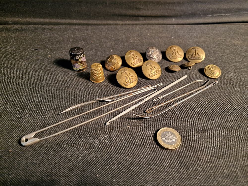 Lot 195: Vintage Brass Buttons and Sewing Items