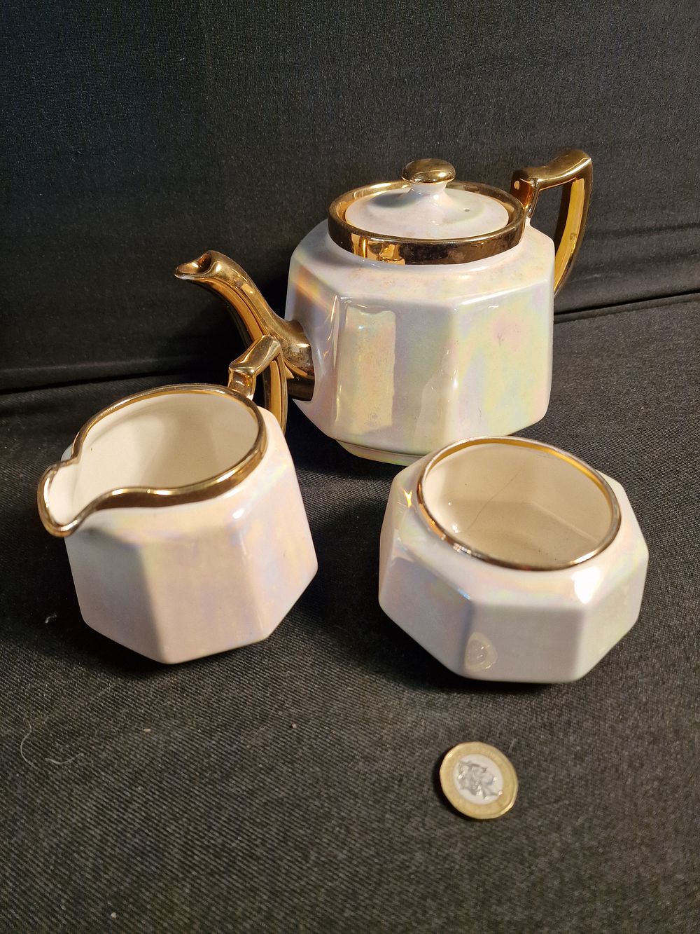 Lot 198: Vintage HJ Wood Burslem Tea Set. Teapot, Sugar Bowl and Creamer