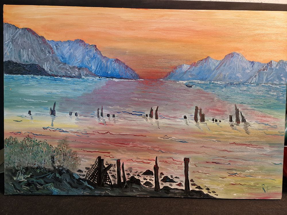 Lot 214: Original Oil Painting on Canvas of Scottish Loch by Local Artist Approx 76x51cm