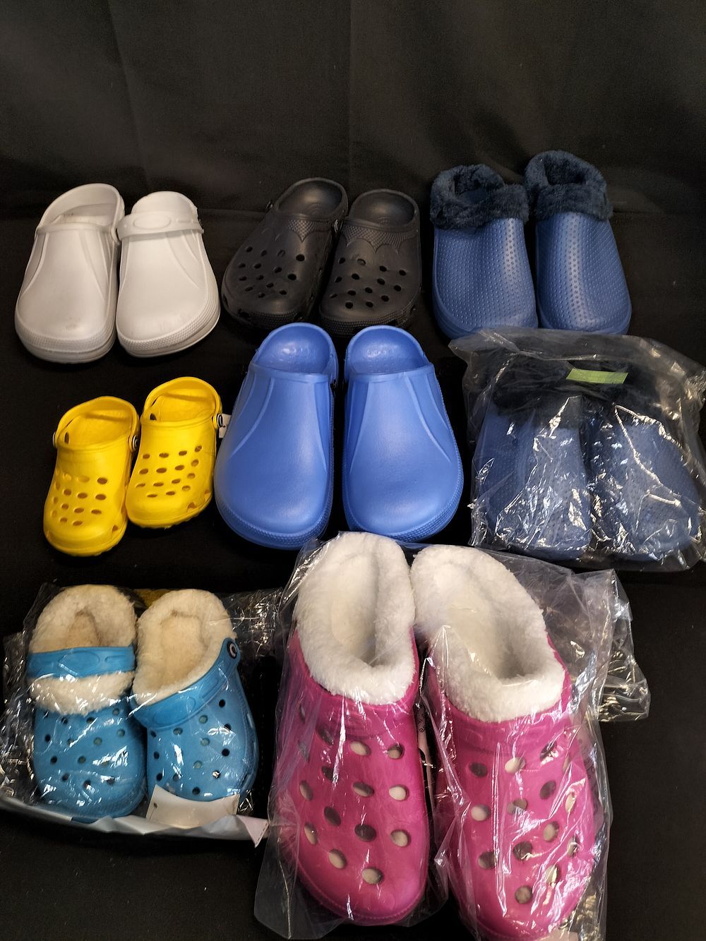Lot 224: 8 pairs of croc style shoes in various sizes, colours and styles