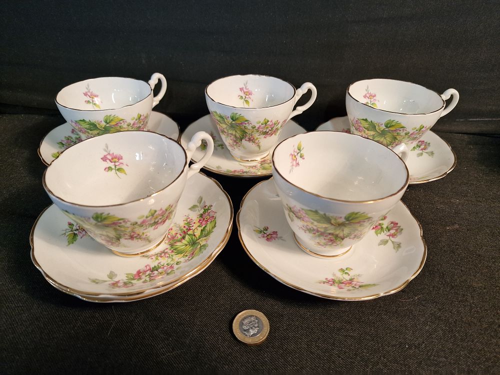 Lot 232: Vintage Marlborough Bone China Cups and Saucers